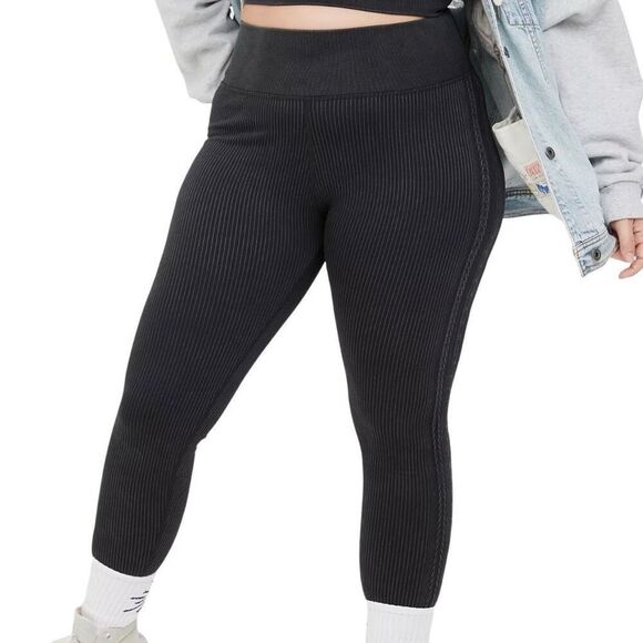 Aerie Offline Black Washed Seamless Faux Cable High Waisted Leggings N0367 - Picture 2 of 9